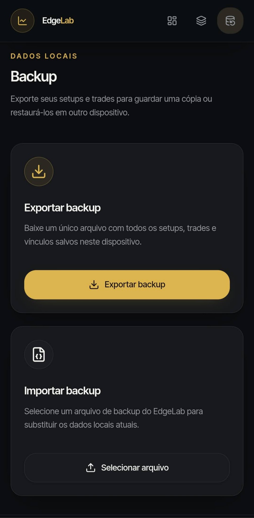 Tela de backup do EdgeLab